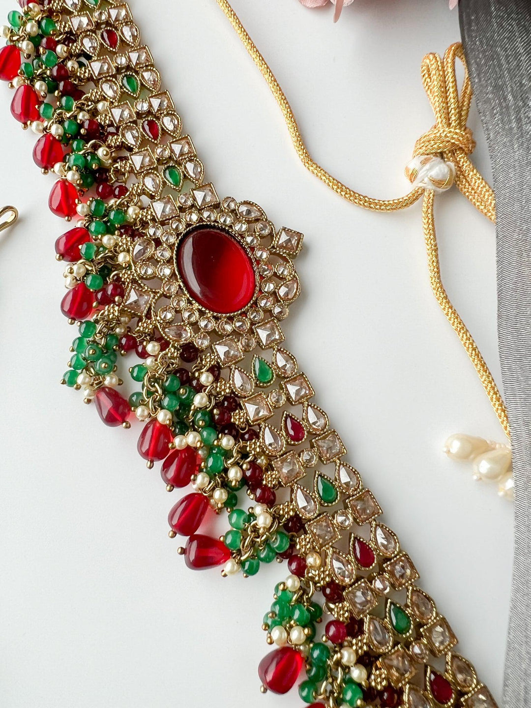 Wishful Polki in Ruby & Green Necklace Sets THE KUNDAN SHOP 