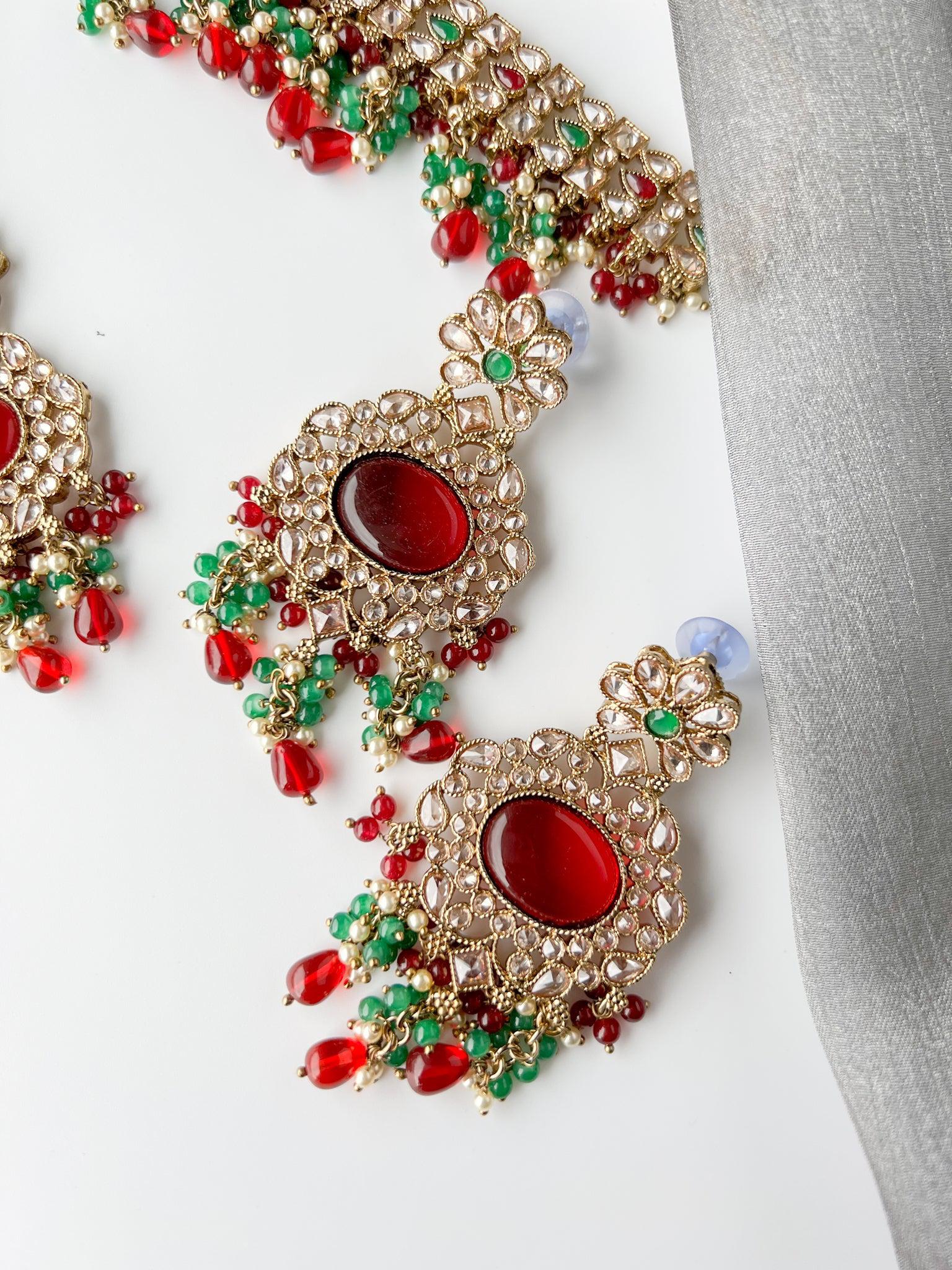 Wishful Polki in Ruby & Green Necklace Sets THE KUNDAN SHOP 