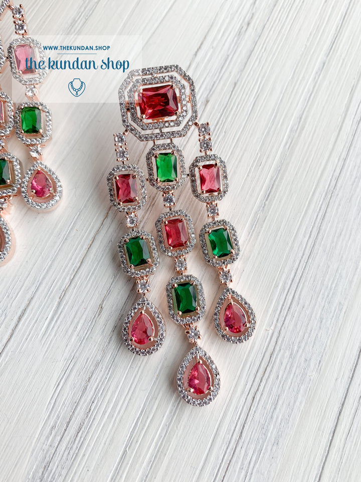A Modern Twist in Rose Gold Earrings THE KUNDAN SHOP Ruby & Green 