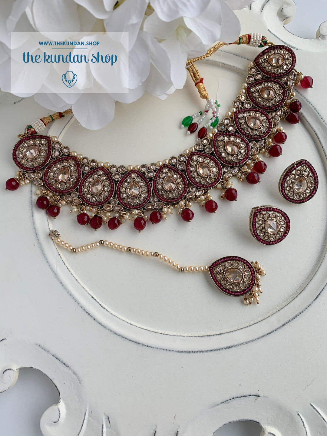 Ideal in Ruby (with studs) Necklace Sets THE KUNDAN SHOP 