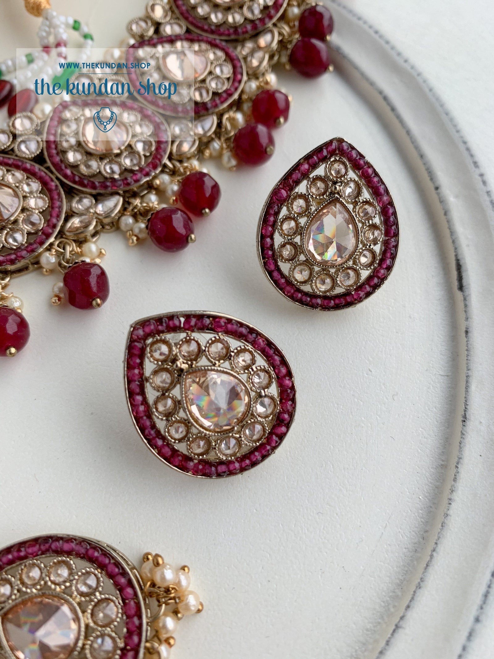 Ideal in Ruby (with studs) Necklace Sets THE KUNDAN SHOP 