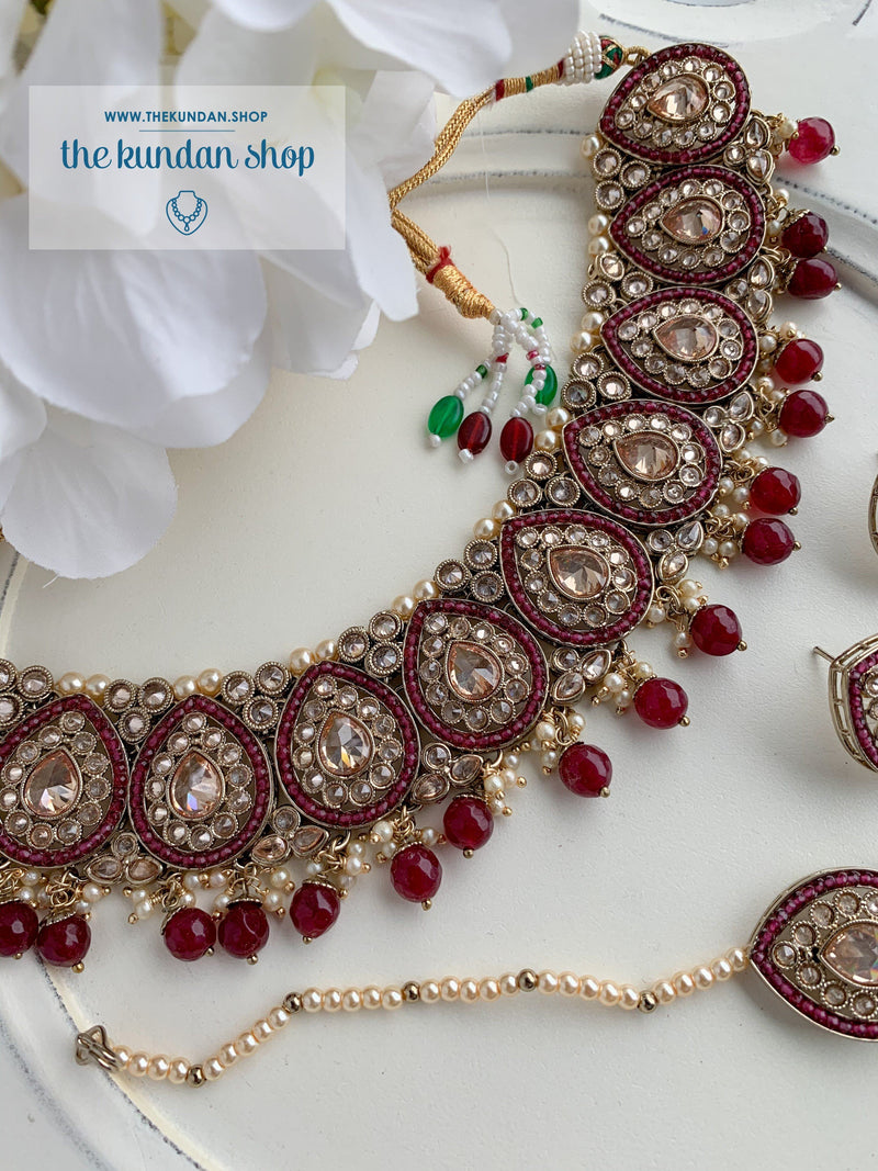Ideal in Ruby (with studs) Necklace Sets THE KUNDAN SHOP 