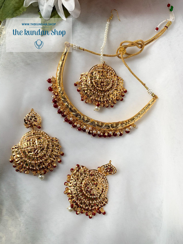 Traditional Hasli in Ruby Necklace Sets THE KUNDAN SHOP 