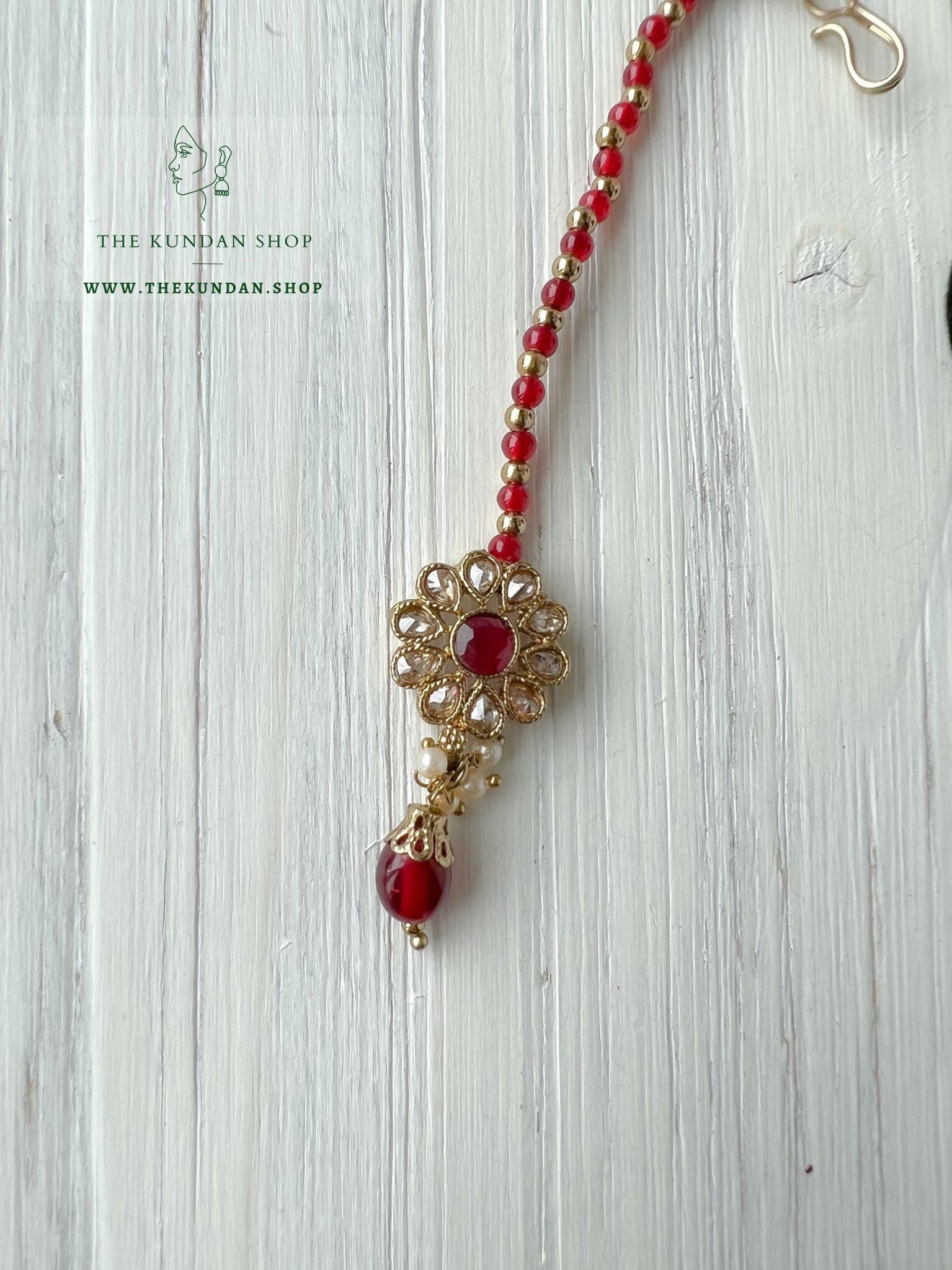 Finery Jhumkis in Ruby Earrings + Tikka THE KUNDAN SHOP 