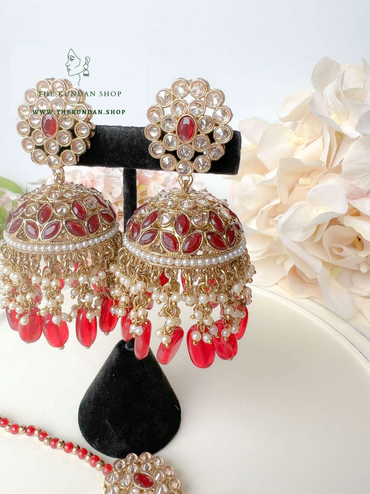 Jhumkis from Heaven in Ruby Earrings + Tikka THE KUNDAN SHOP 