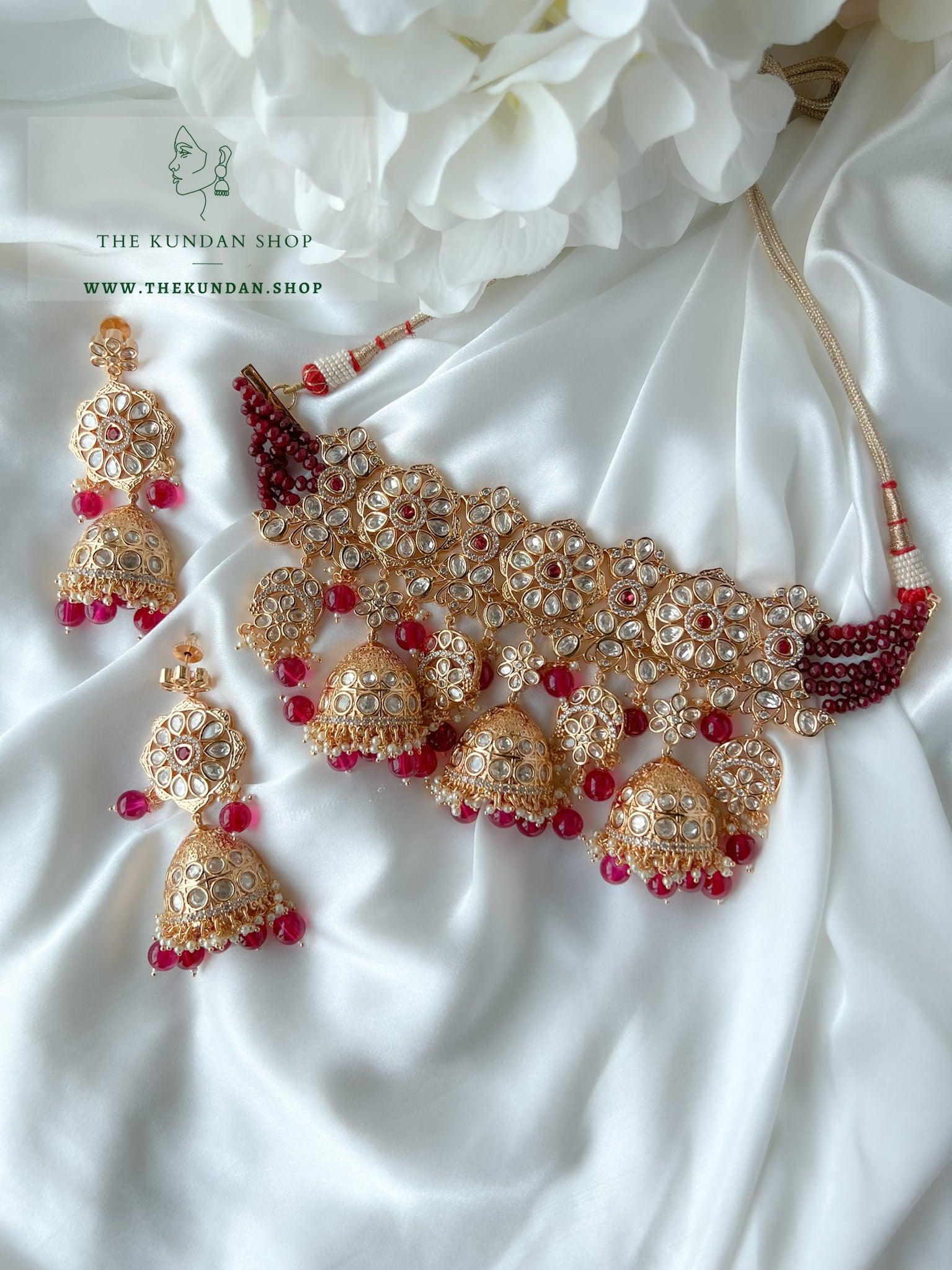 Blended Jhumki in Ruby Necklace Sets THE KUNDAN SHOP 