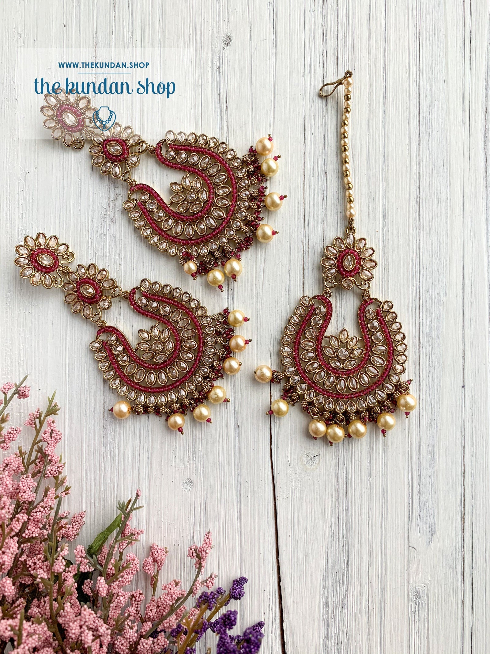 Light-Hearted in Ruby Earrings + Tikka THE KUNDAN SHOP 