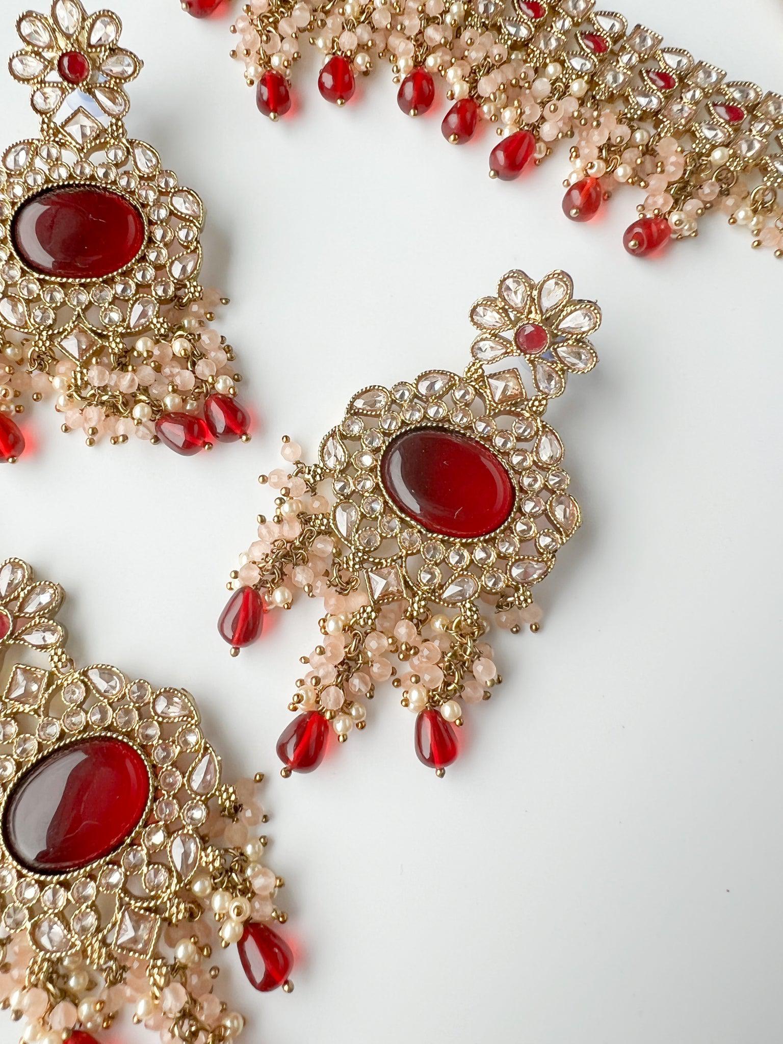 Wishful Polki in Ruby & Peach Necklace Sets THE KUNDAN SHOP 