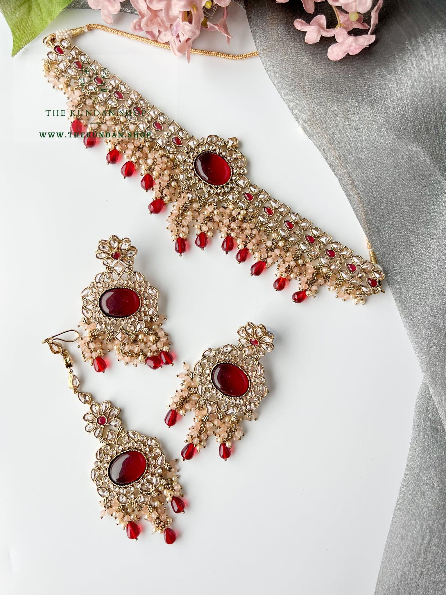 Wishful Polki in Ruby & Peach Necklace Sets THE KUNDAN SHOP 