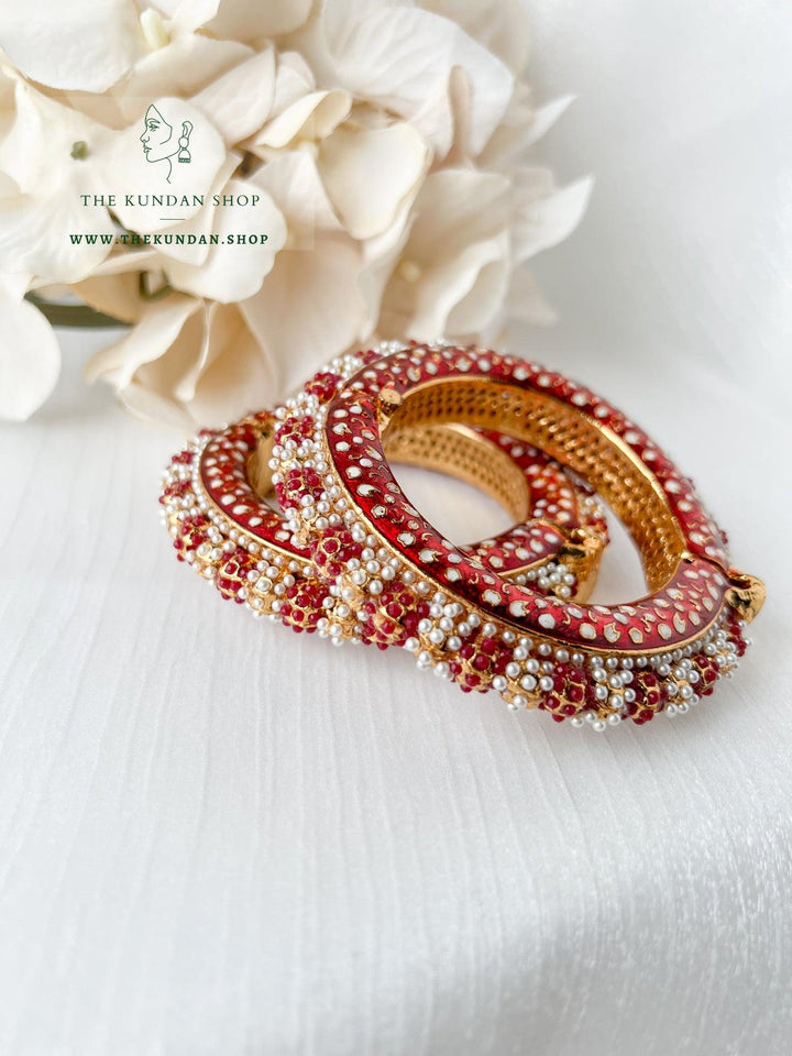 Studded Pearls in Red Bangles THE KUNDAN SHOP 