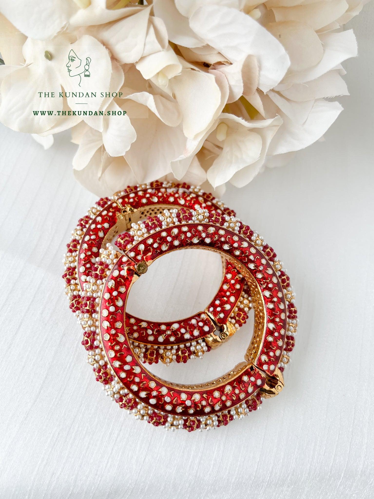 Studded Pearls in Red Bangles THE KUNDAN SHOP 