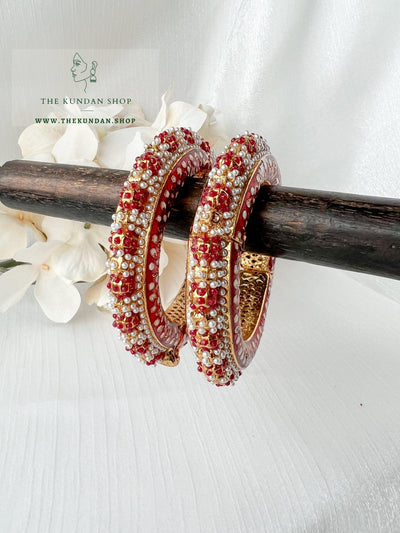 Studded Pearls in Red Bangles THE KUNDAN SHOP 