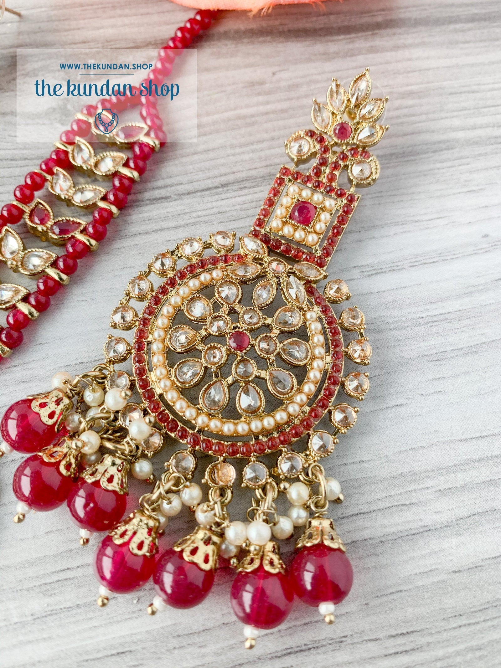 Interlace in Ruby Earrings + Tikka THE KUNDAN SHOP 