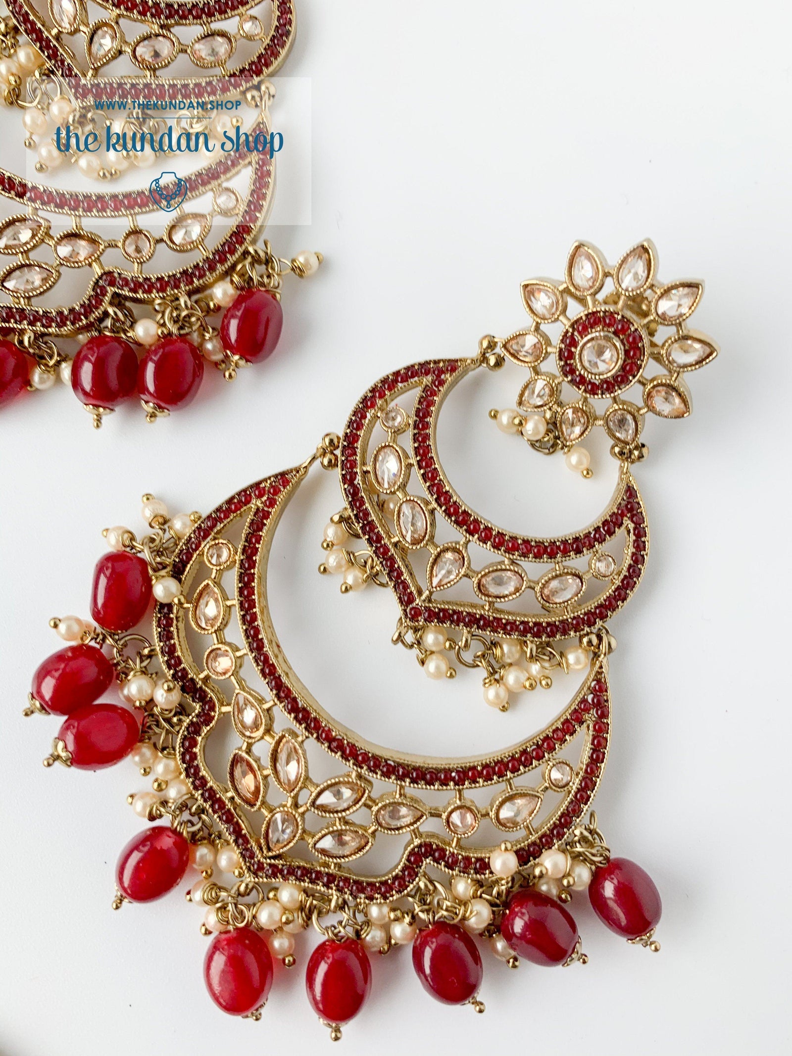A Princess Polki in Ruby Earrings + Tikka THE KUNDAN SHOP 