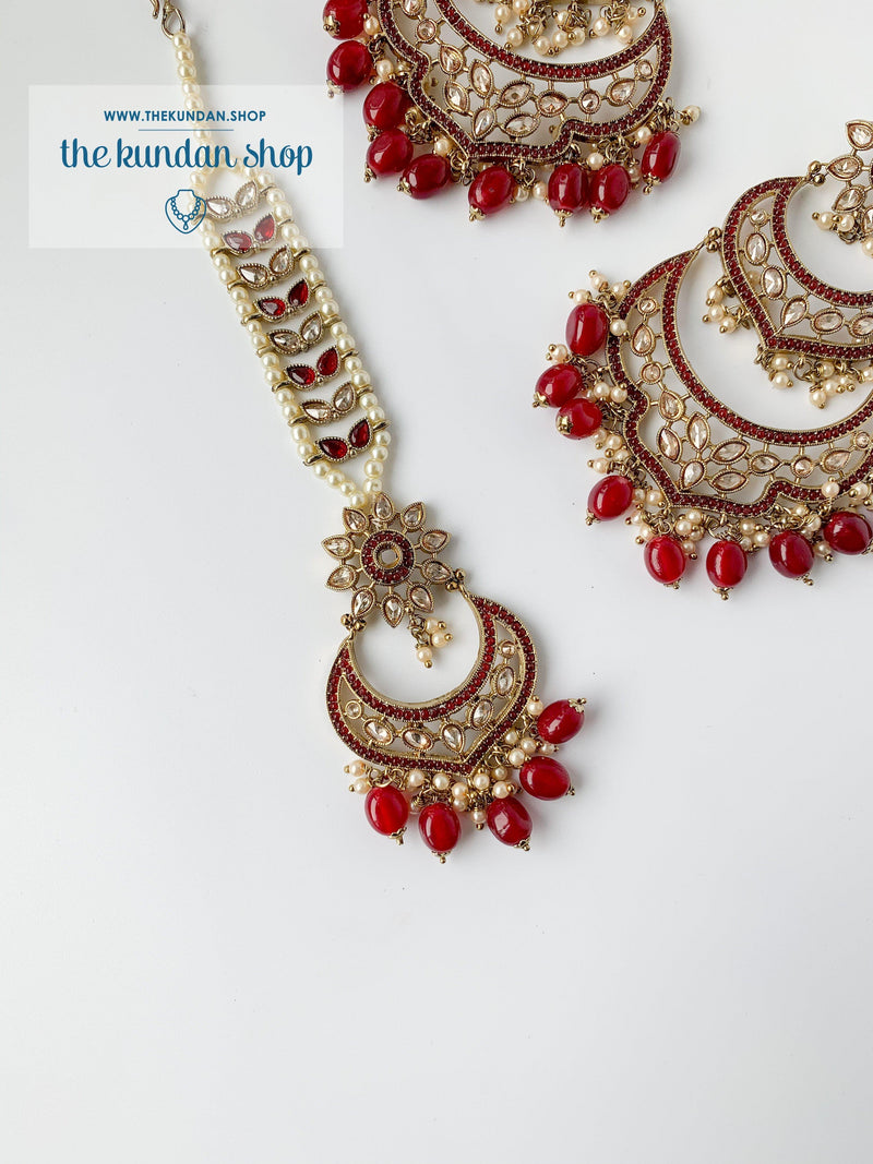 A Princess Polki in Ruby Earrings + Tikka THE KUNDAN SHOP 