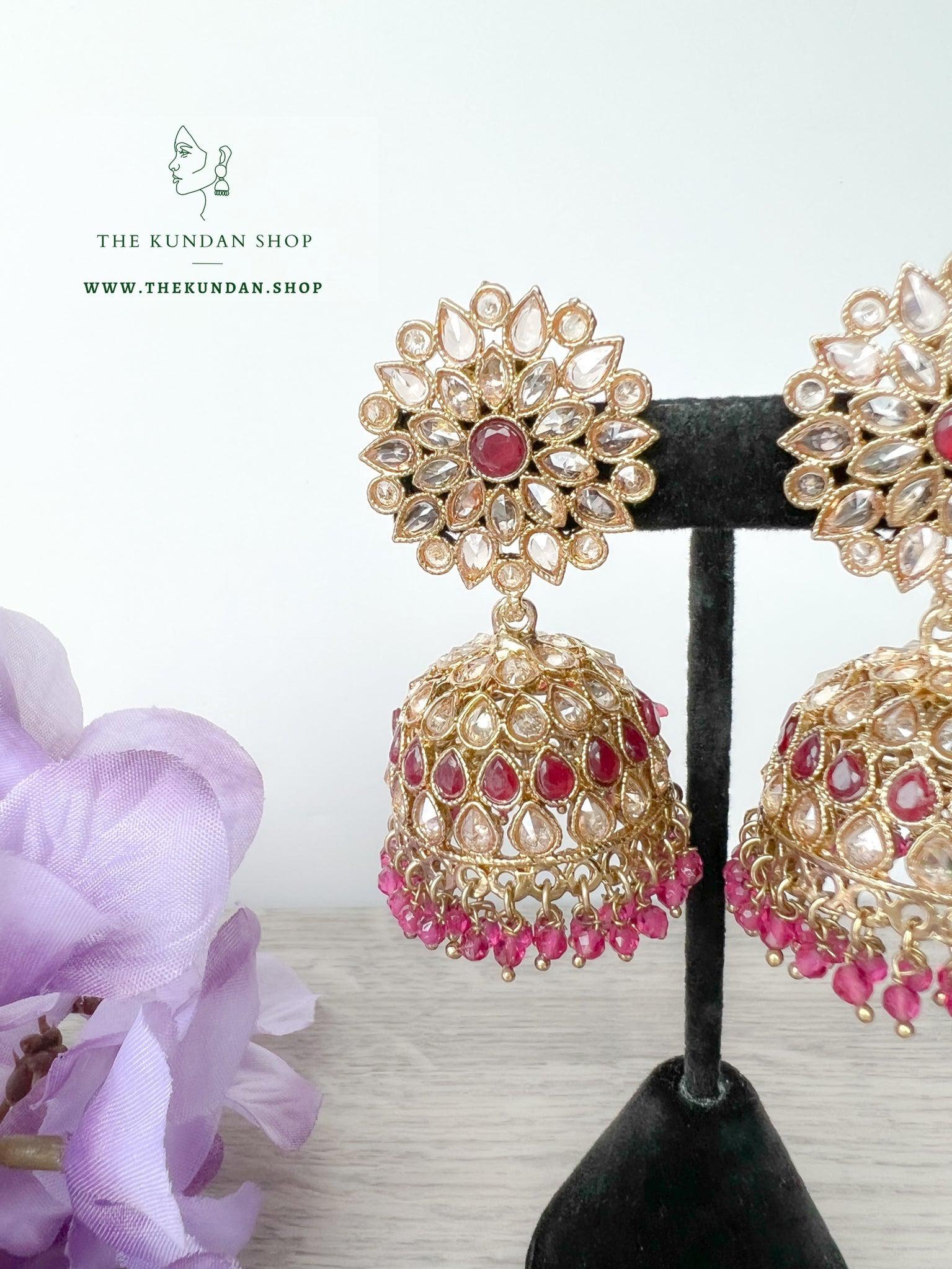 Misty Jhumkis in Ruby Earrings + Tikka THE KUNDAN SHOP 