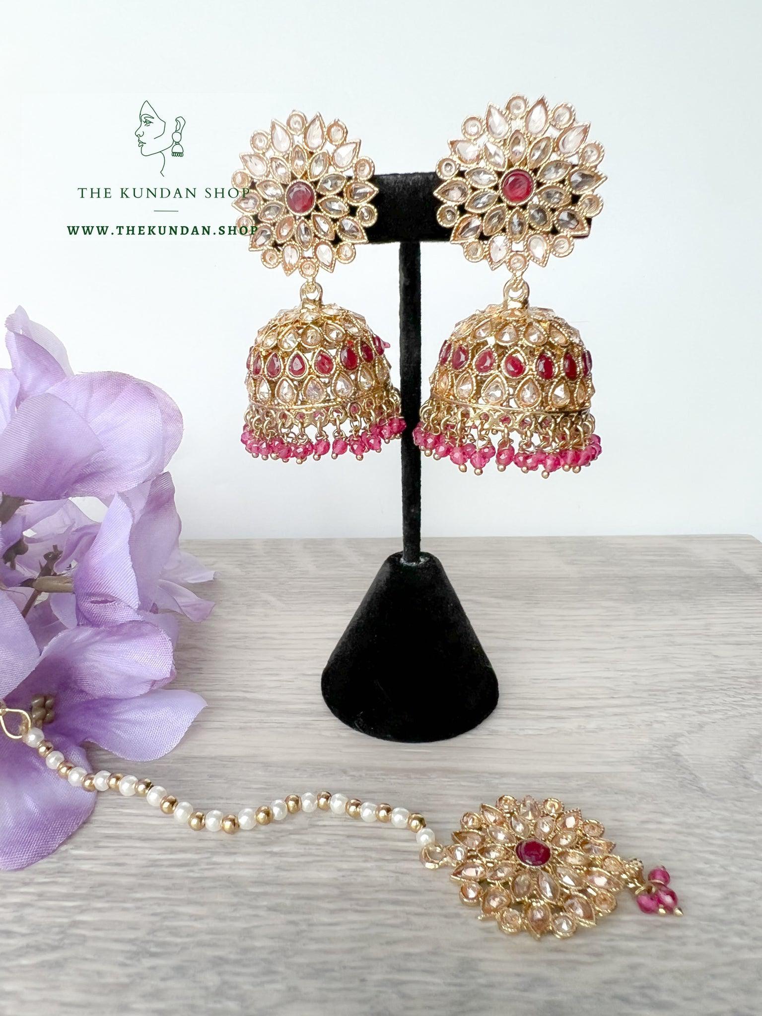 Misty Jhumkis in Ruby Earrings + Tikka THE KUNDAN SHOP 