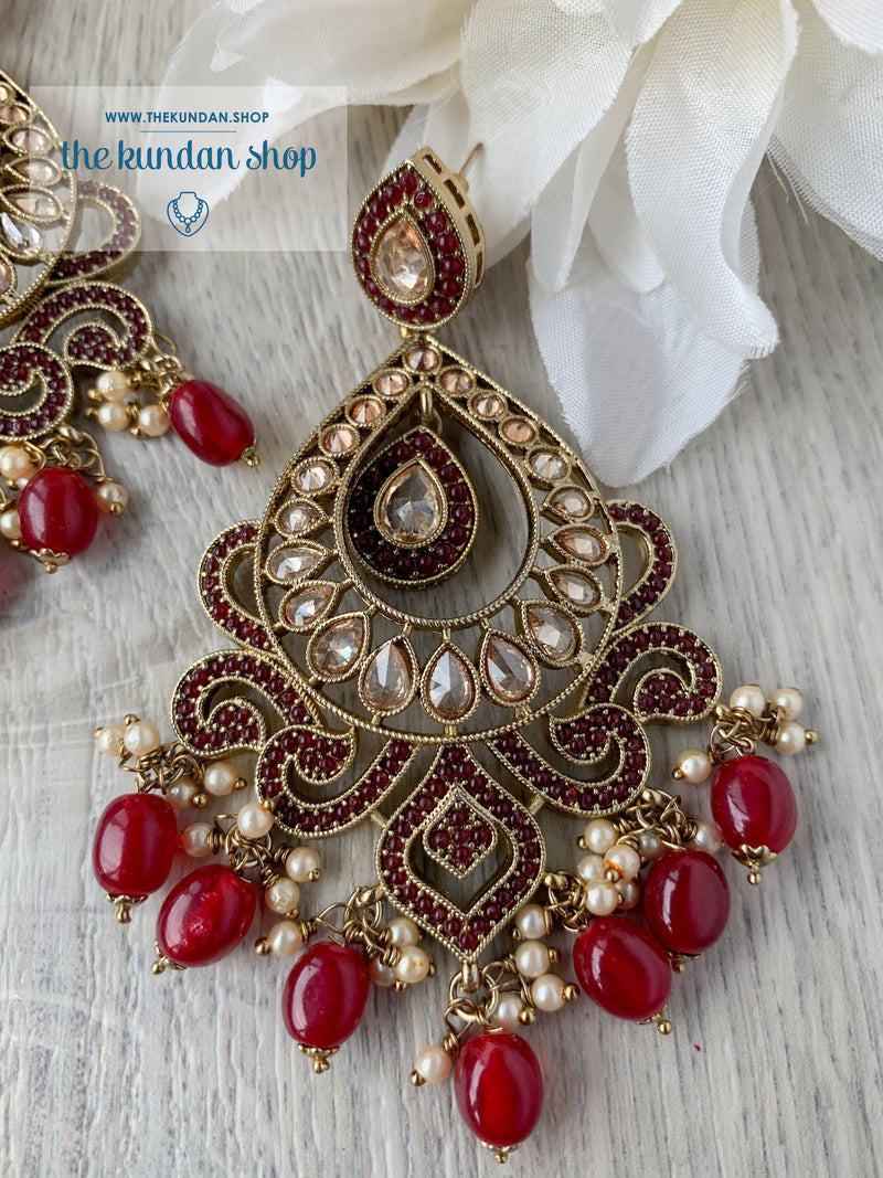 At Ease in Ruby Earrings + Tikka THE KUNDAN SHOP 