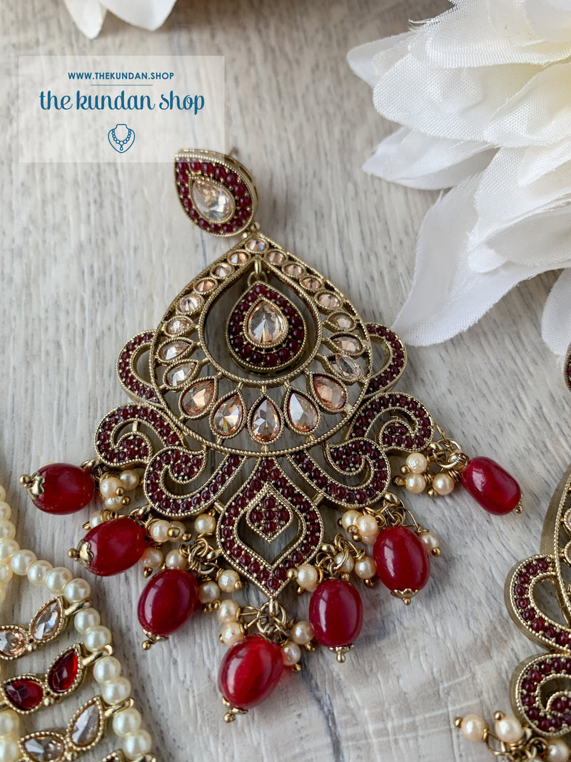 At Ease in Ruby Earrings + Tikka THE KUNDAN SHOP 