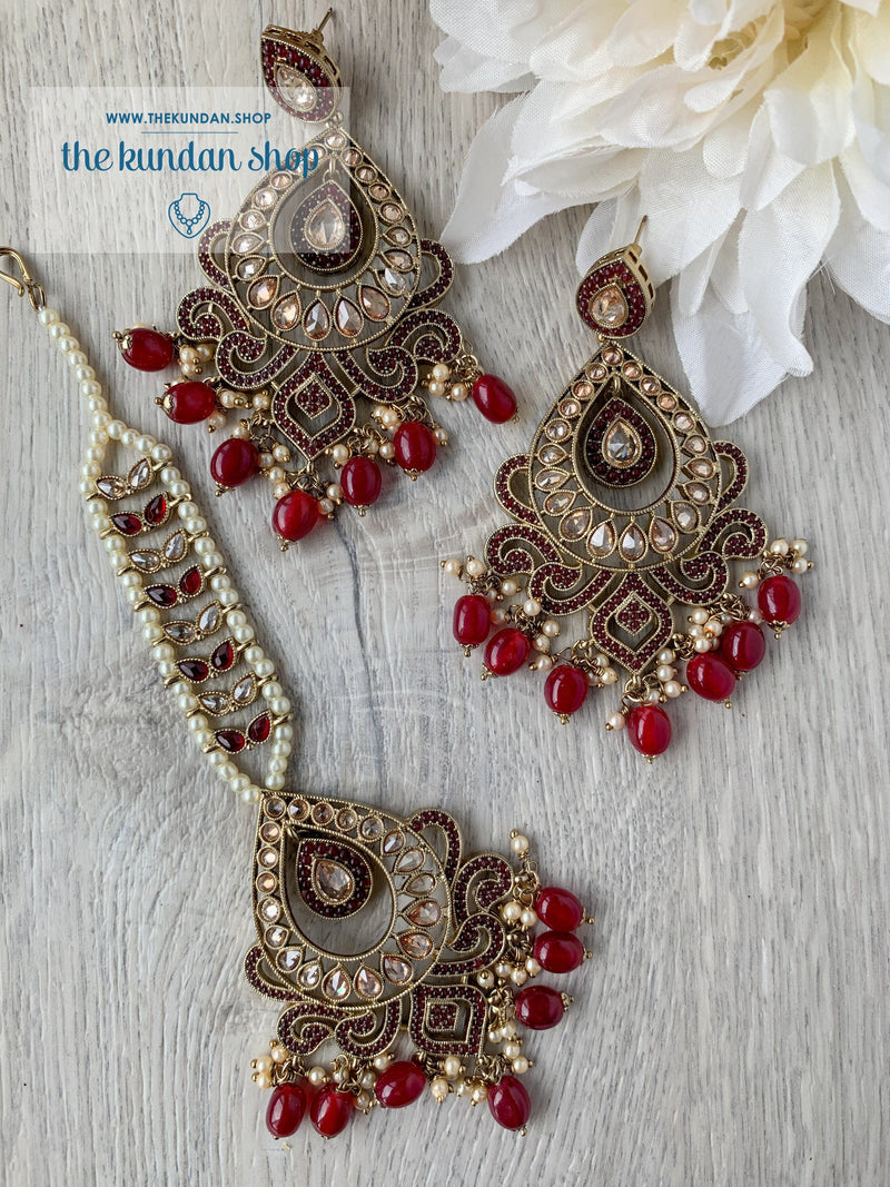 At Ease in Ruby Earrings + Tikka THE KUNDAN SHOP 
