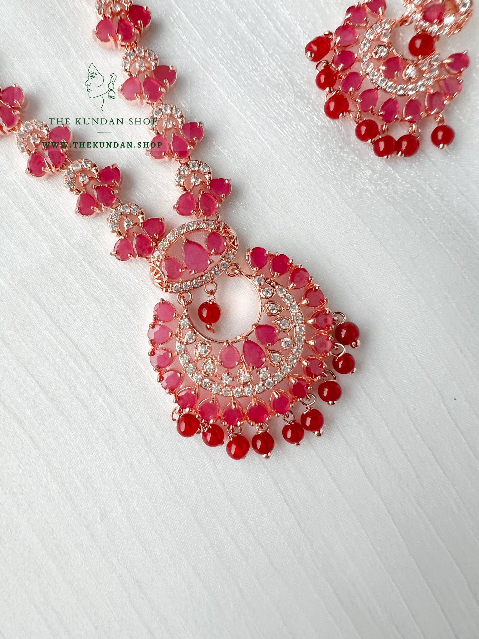 Wise in Rose Gold & Ruby Necklace Sets THE KUNDAN SHOP 