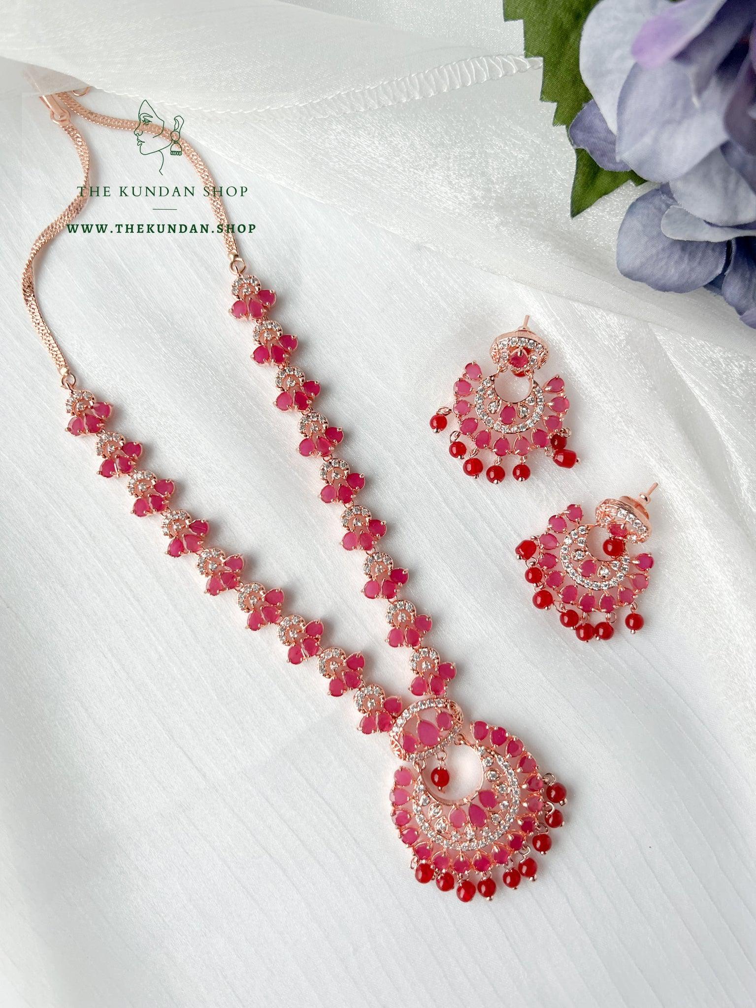 Wise in Rose Gold & Ruby Necklace Sets THE KUNDAN SHOP 
