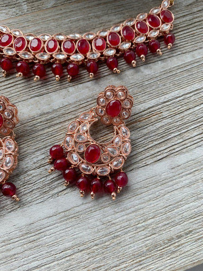 Twirl in Rose Gold & Ruby Necklace Sets THE KUNDAN SHOP 