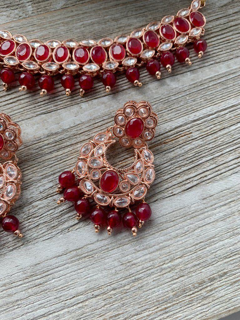 Twirl in Rose Gold & Ruby Necklace Sets THE KUNDAN SHOP 