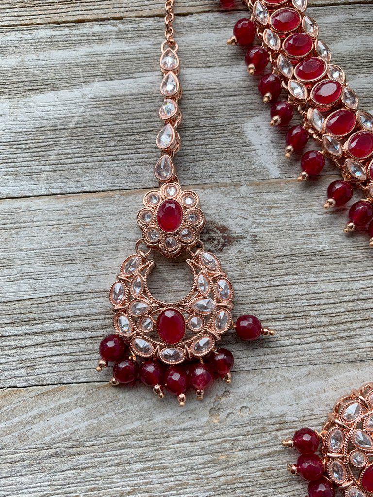 Twirl in Rose Gold & Ruby Necklace Sets THE KUNDAN SHOP 