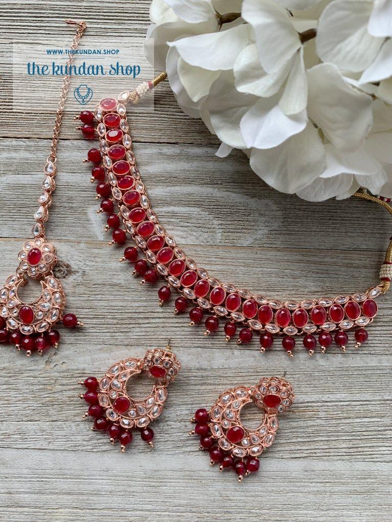 Twirl in Rose Gold & Ruby Necklace Sets THE KUNDAN SHOP 