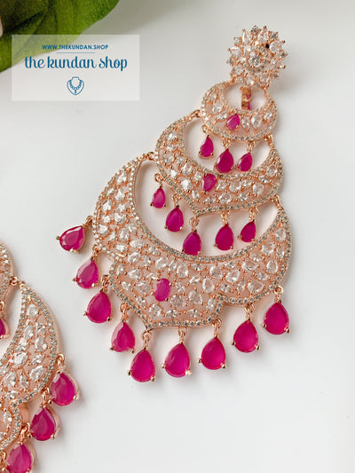 Dreaming in Rose Gold & Ruby Earrings + Tikka THE KUNDAN SHOP 