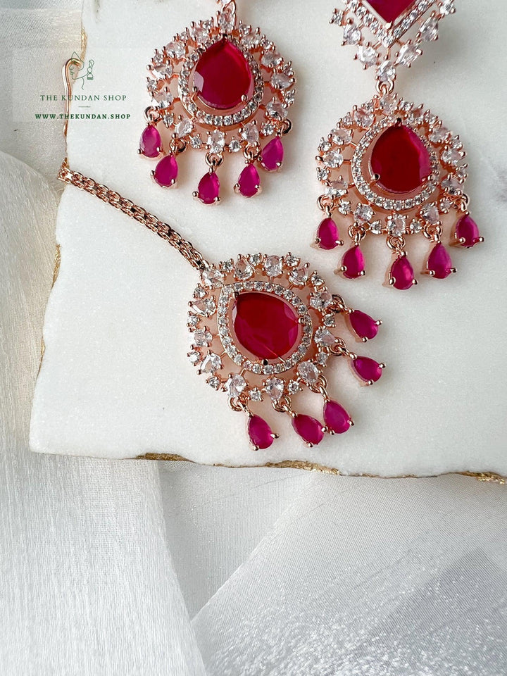 Wander in Rose Gold and Ruby Earrings + Tikka THE KUNDAN SHOP 