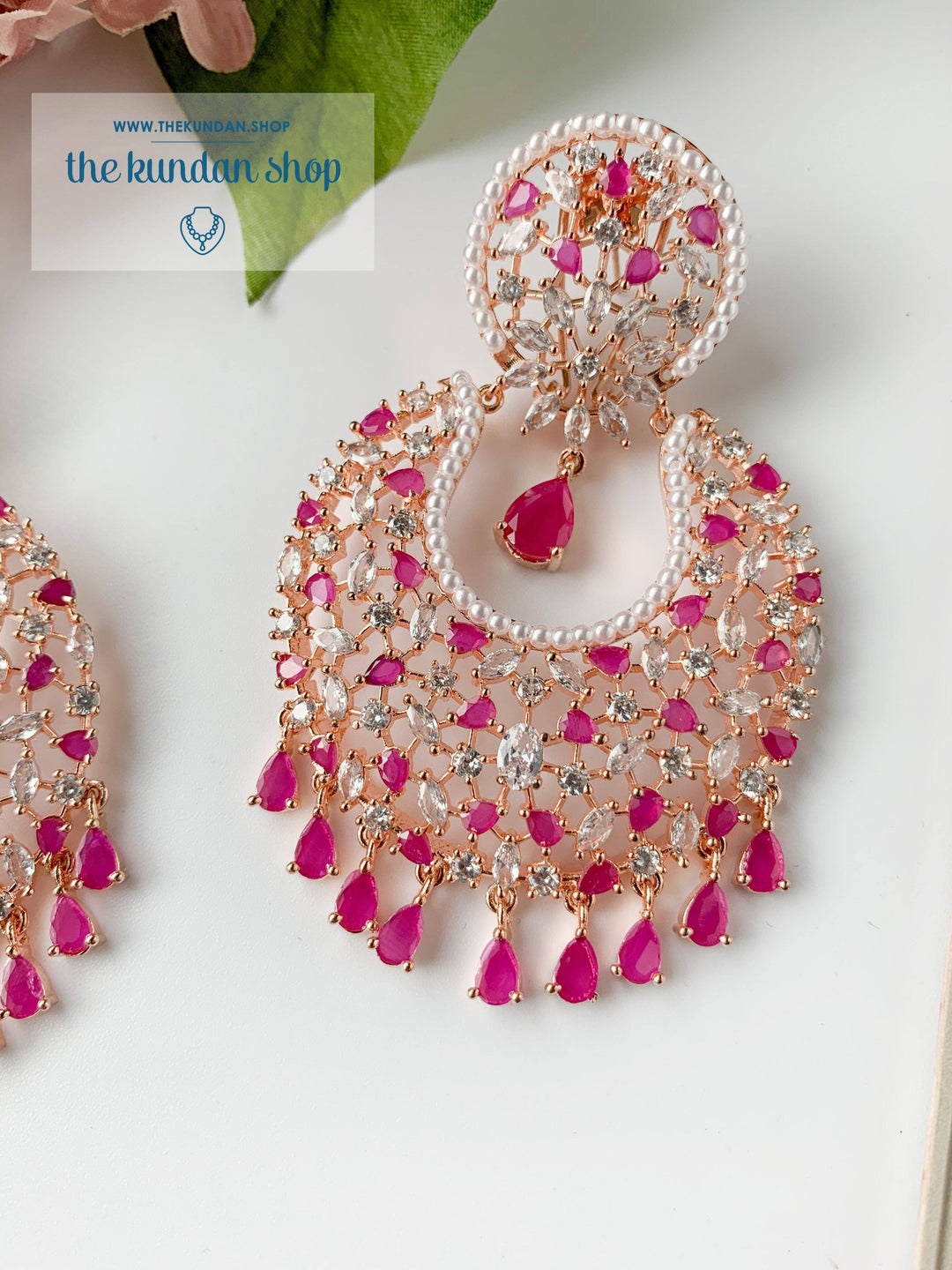 Praise in Rose Gold & Ruby Earrings + Tikka THE KUNDAN SHOP 
