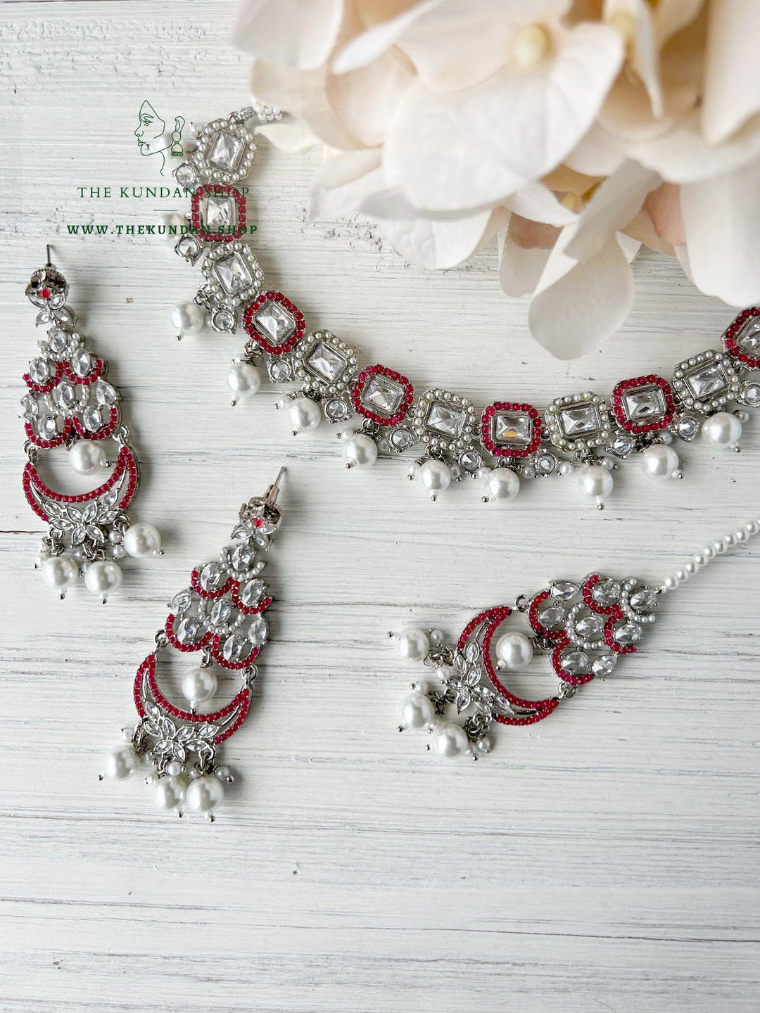 Keen in Polki in Silver & Ruby Necklace Sets THE KUNDAN SHOP 
