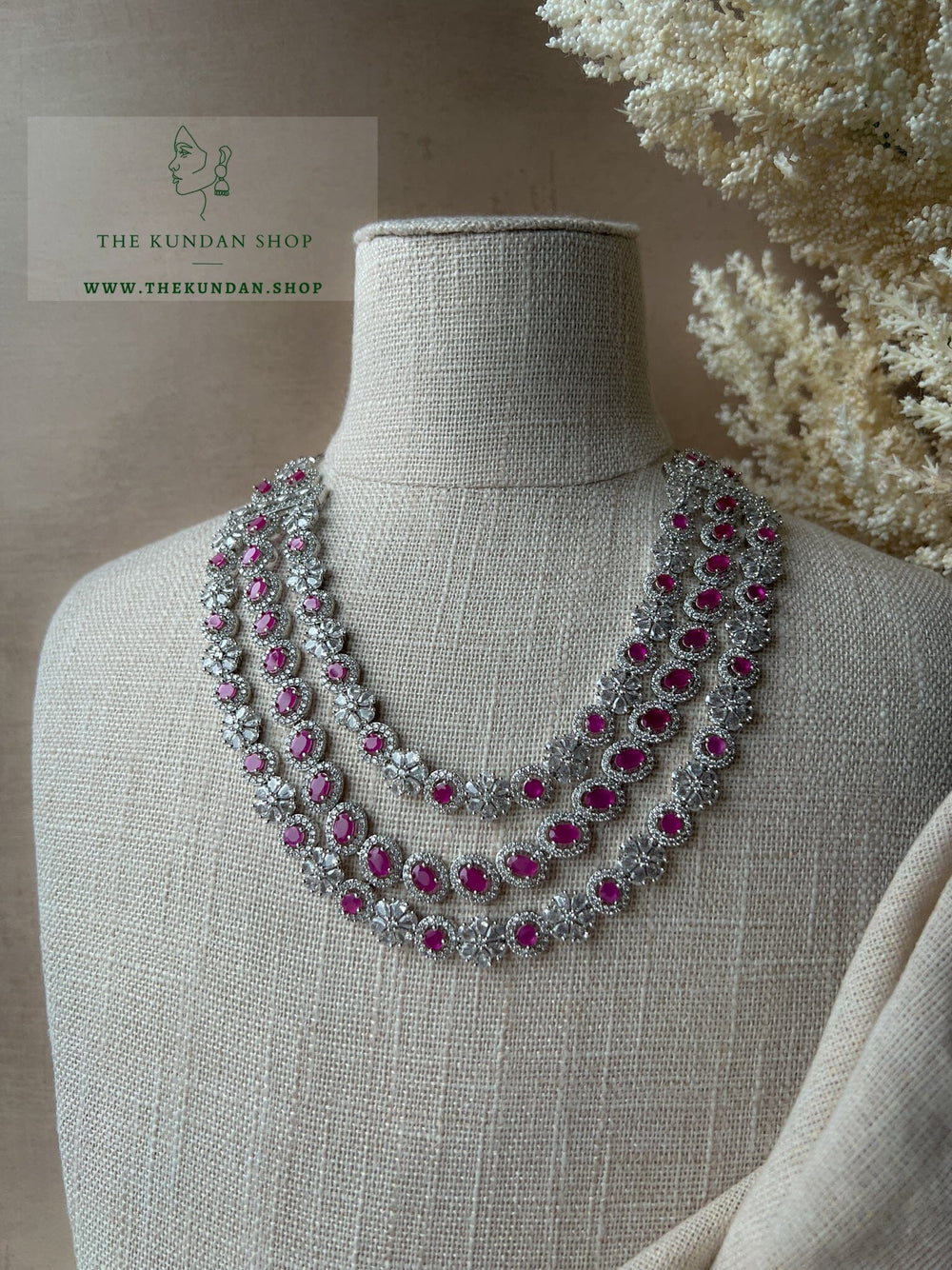 React in Silver & Ruby Necklace Sets THE KUNDAN SHOP 