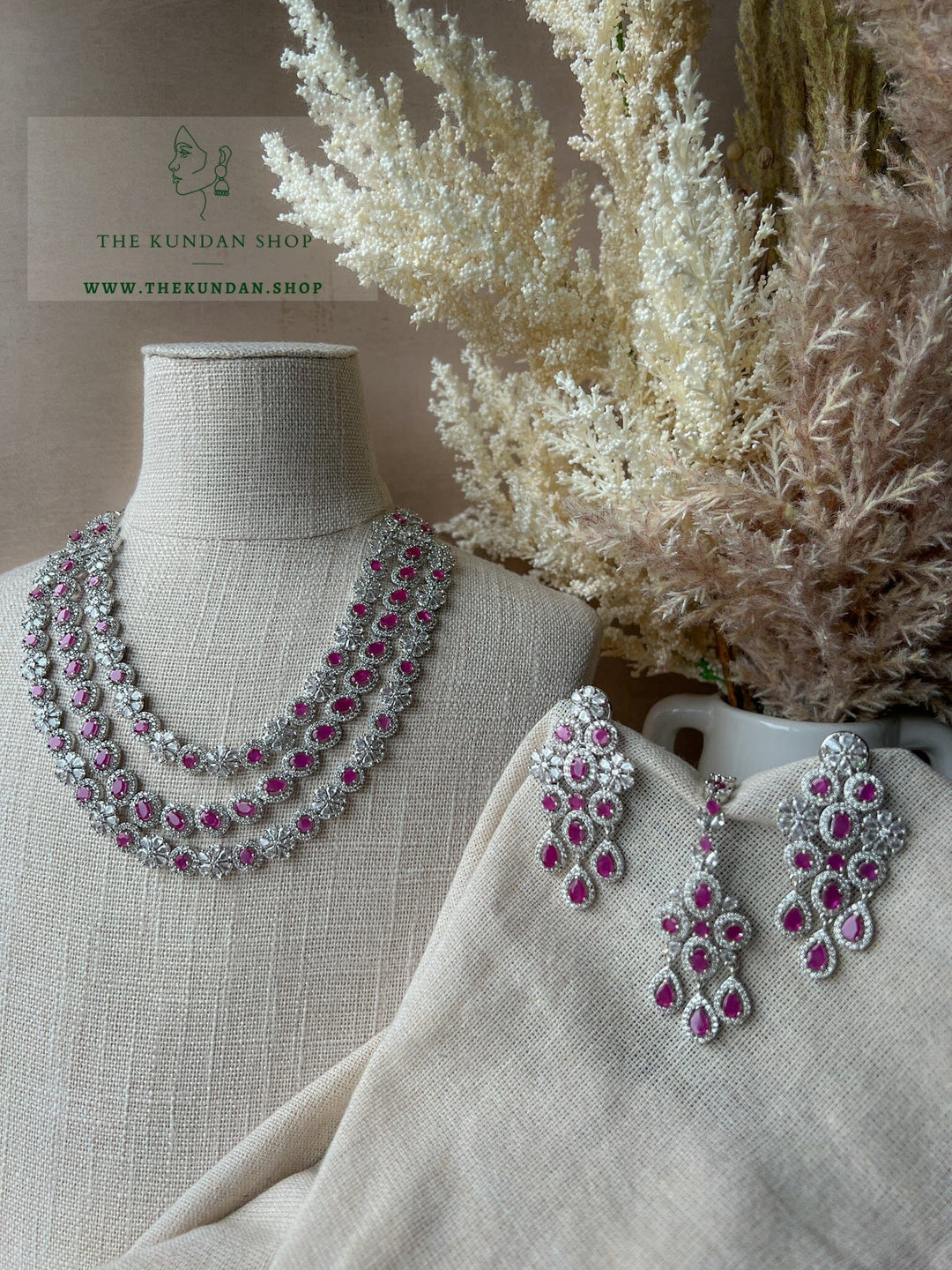 React in Silver & Ruby Necklace Sets THE KUNDAN SHOP 