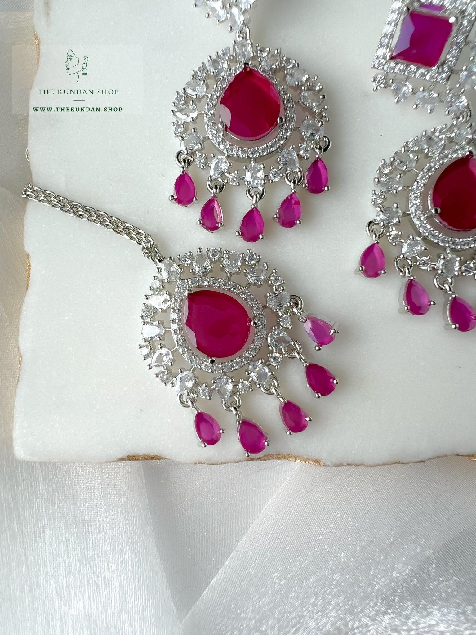 Wander in Silver and Ruby Earrings + Tikka THE KUNDAN SHOP 