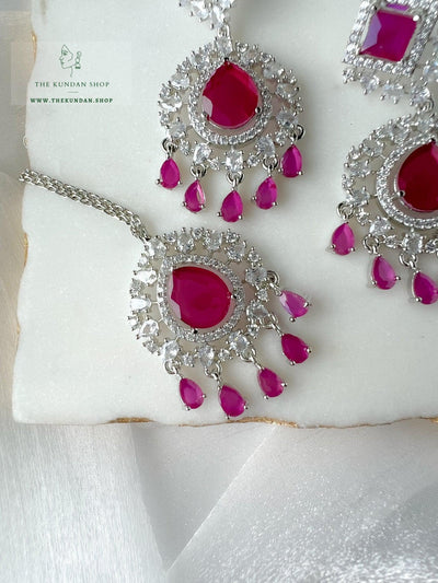 Wander in Silver and Ruby Earrings + Tikka THE KUNDAN SHOP 