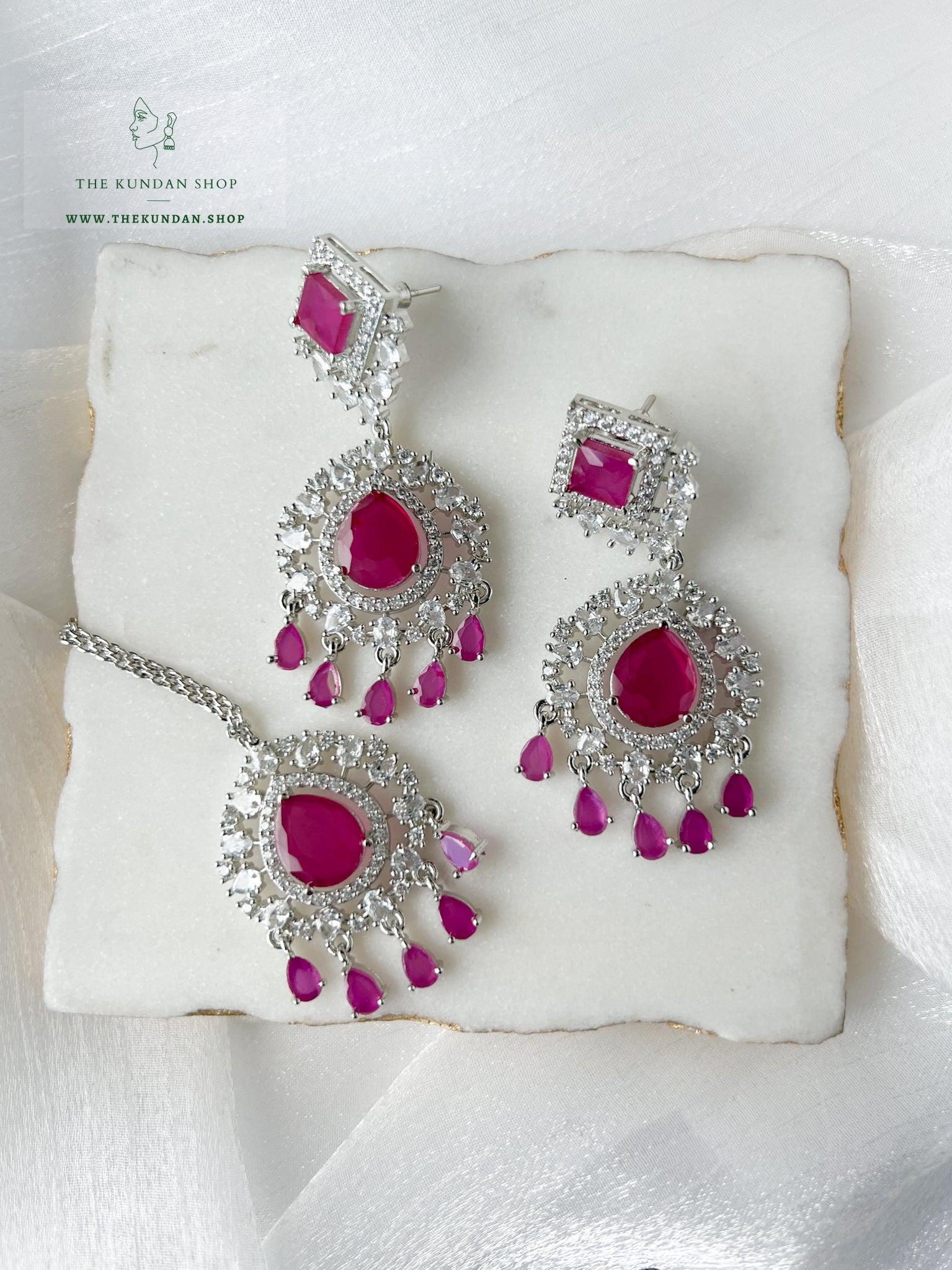 Wander in Silver and Ruby Earrings + Tikka THE KUNDAN SHOP 