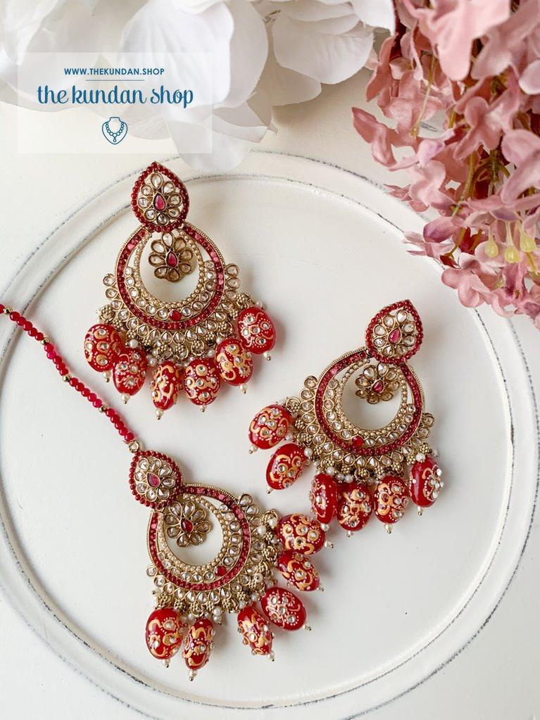 Devoted in Ruby Earrings + Tikka THE KUNDAN SHOP 