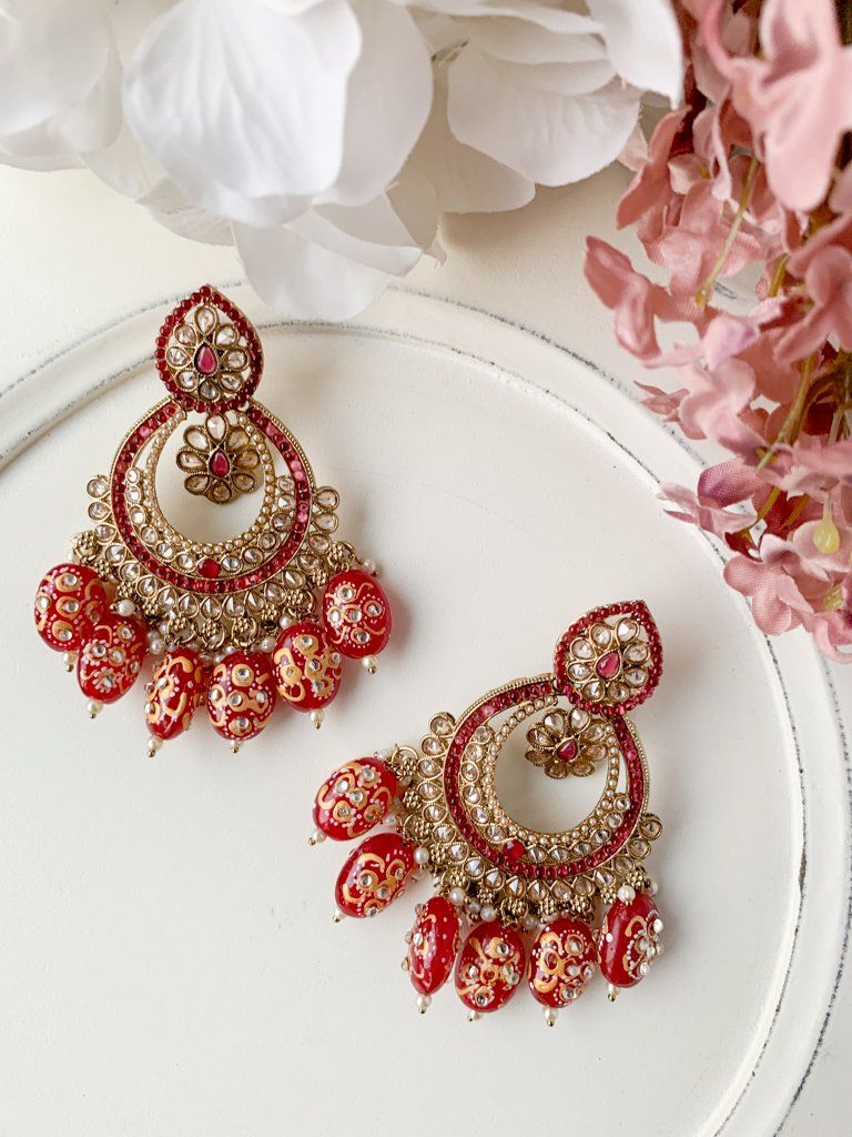 Devoted in Ruby Earrings + Tikka THE KUNDAN SHOP 