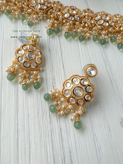 Idealized Kundan in Sage Green Necklace Sets THE KUNDAN SHOP 