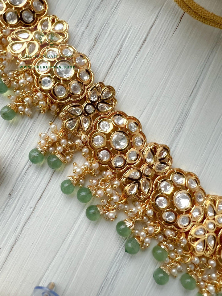 Idealized Kundan in Sage Green Necklace Sets THE KUNDAN SHOP 