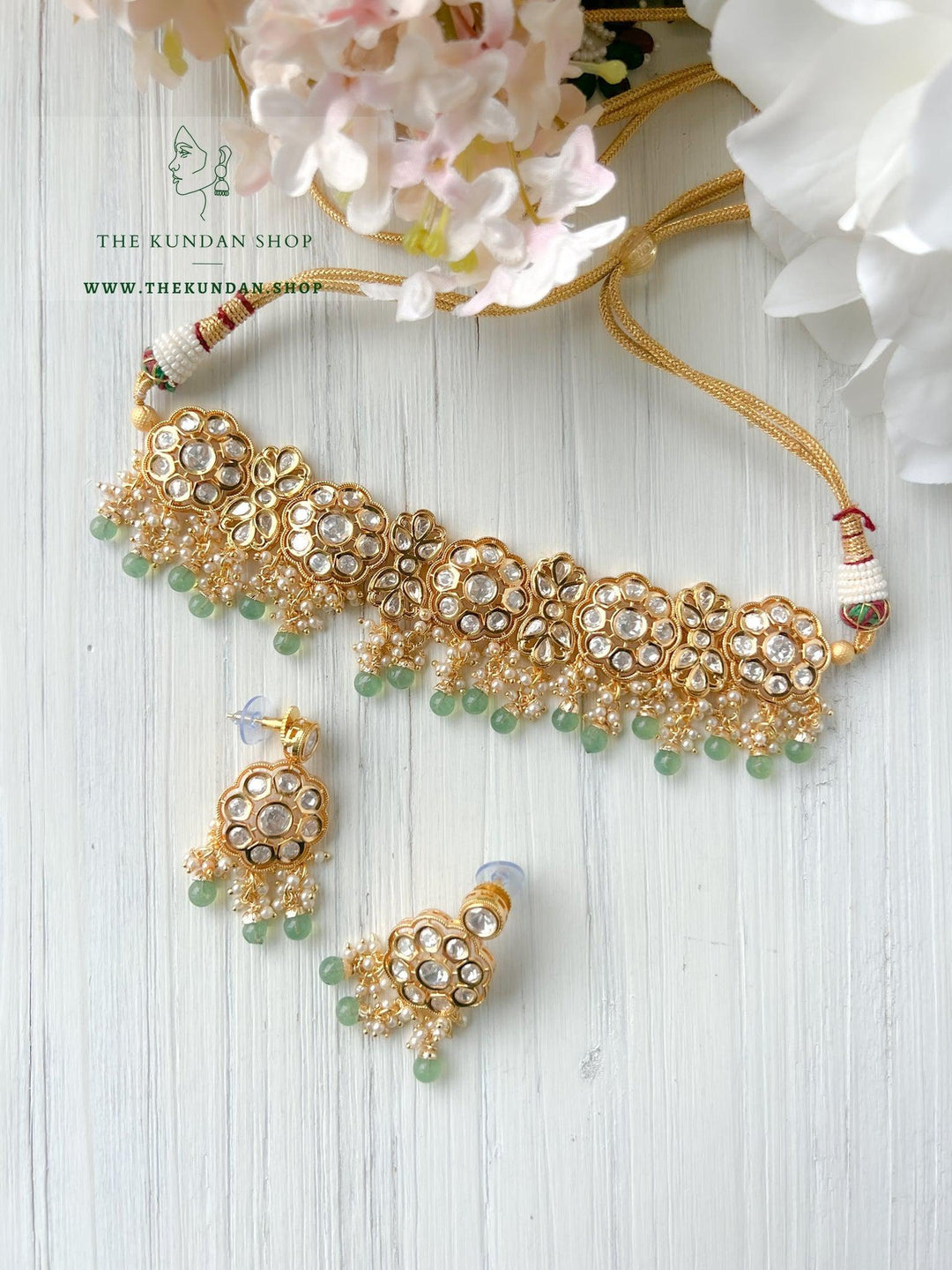 Idealized Kundan in Sage Green Necklace Sets THE KUNDAN SHOP 
