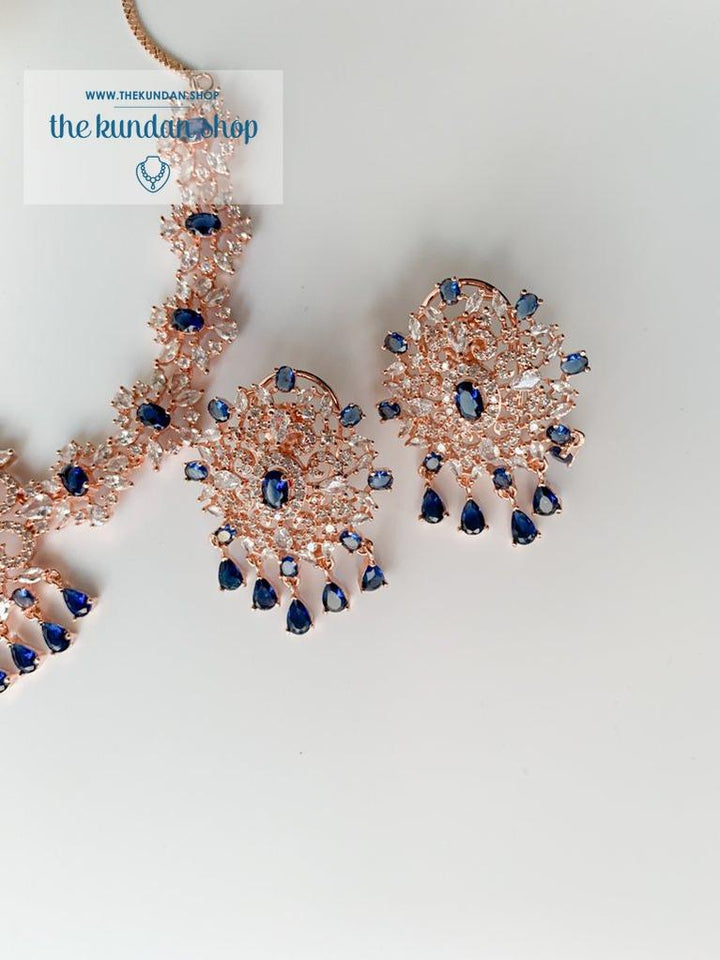 Charisma in Rose Gold Sapphire Necklace Sets THE KUNDAN SHOP 