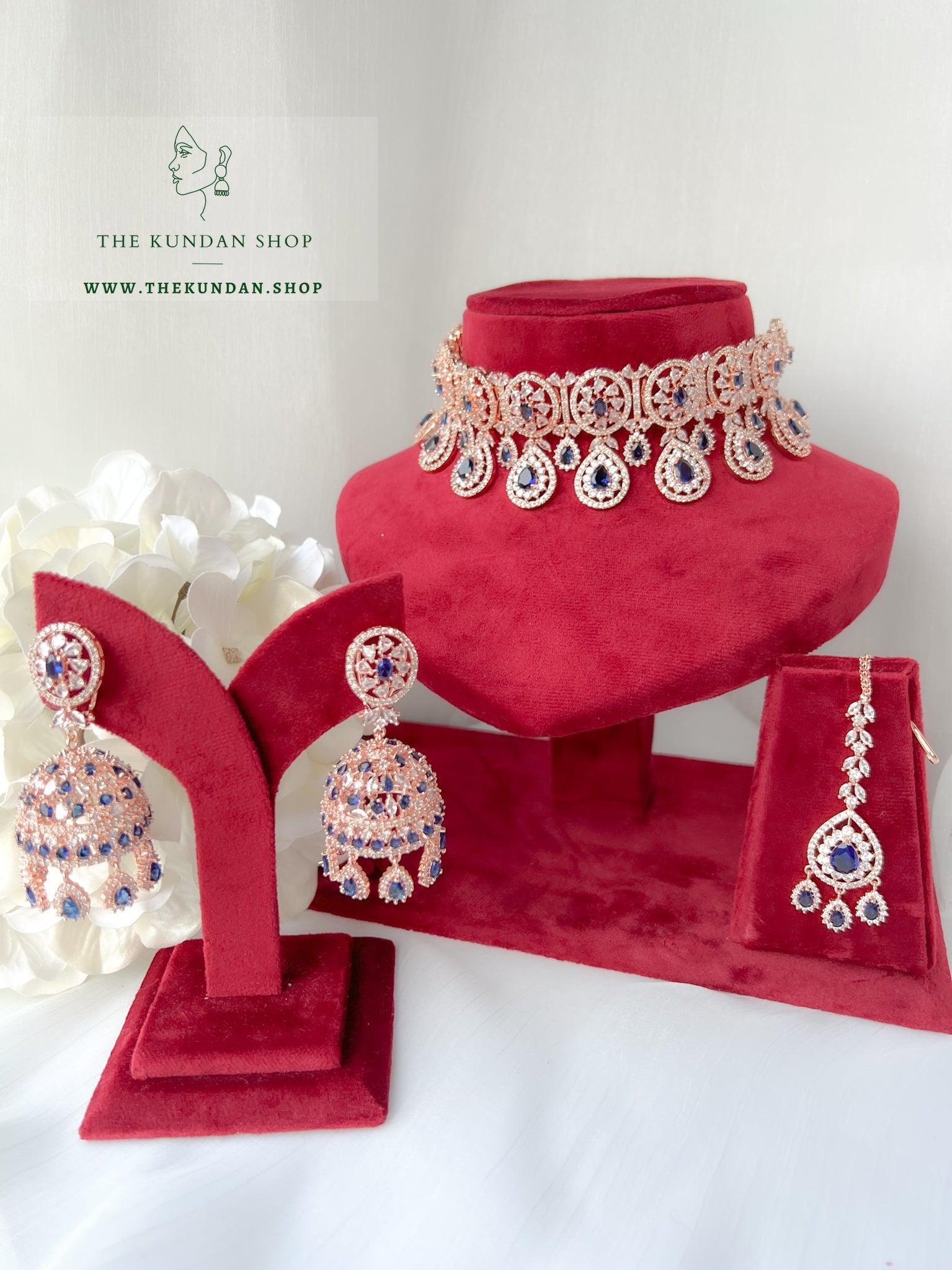 Adore in Rose Gold & Sapphire Necklace Sets THE KUNDAN SHOP 