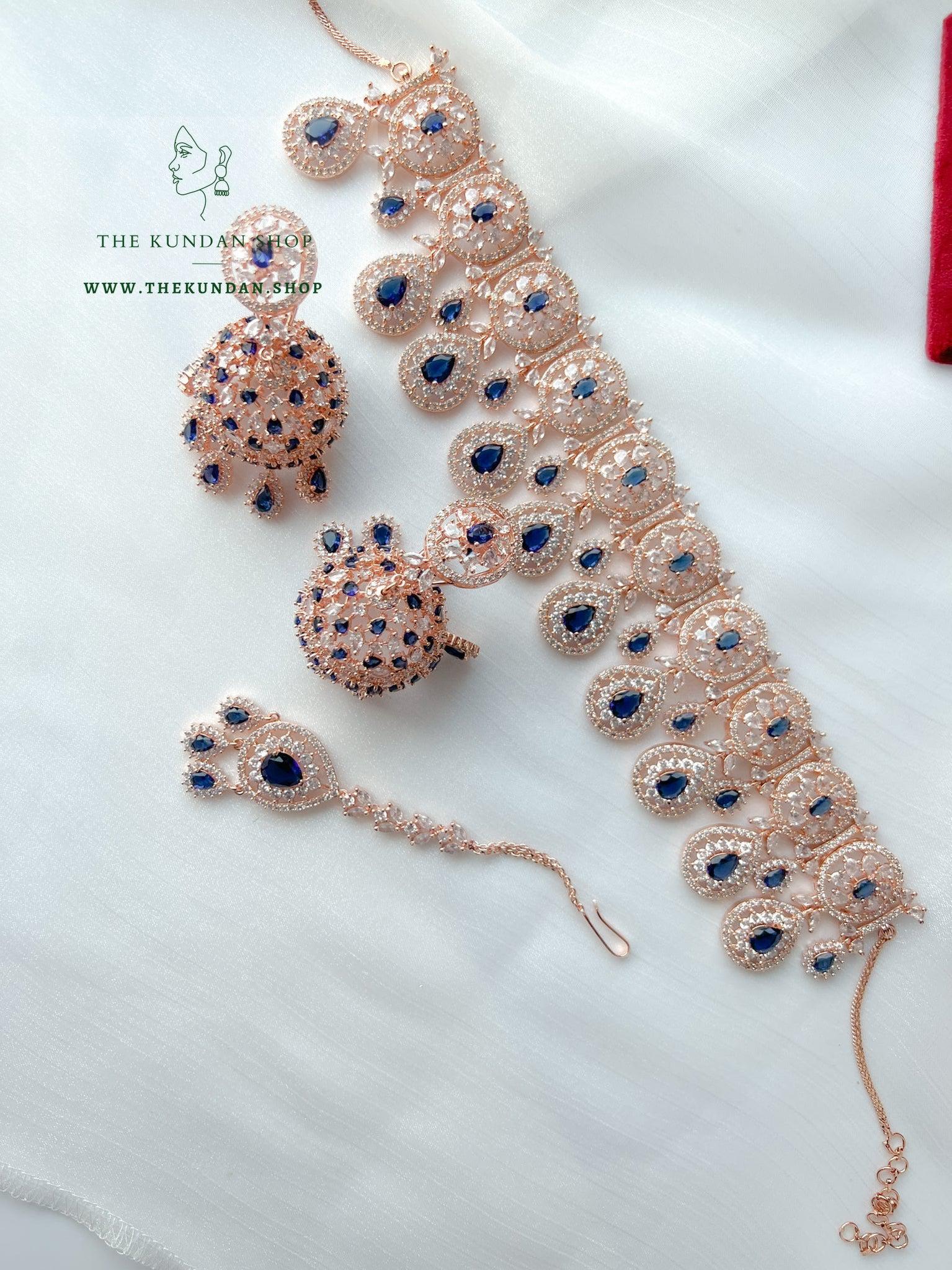 Adore in Rose Gold & Sapphire Necklace Sets THE KUNDAN SHOP 