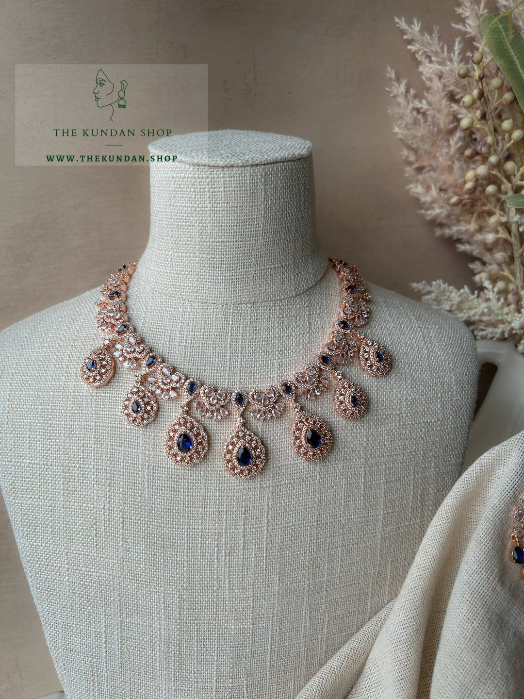 Resilient in Rose Gold & Sapphire Necklace Sets THE KUNDAN SHOP 
