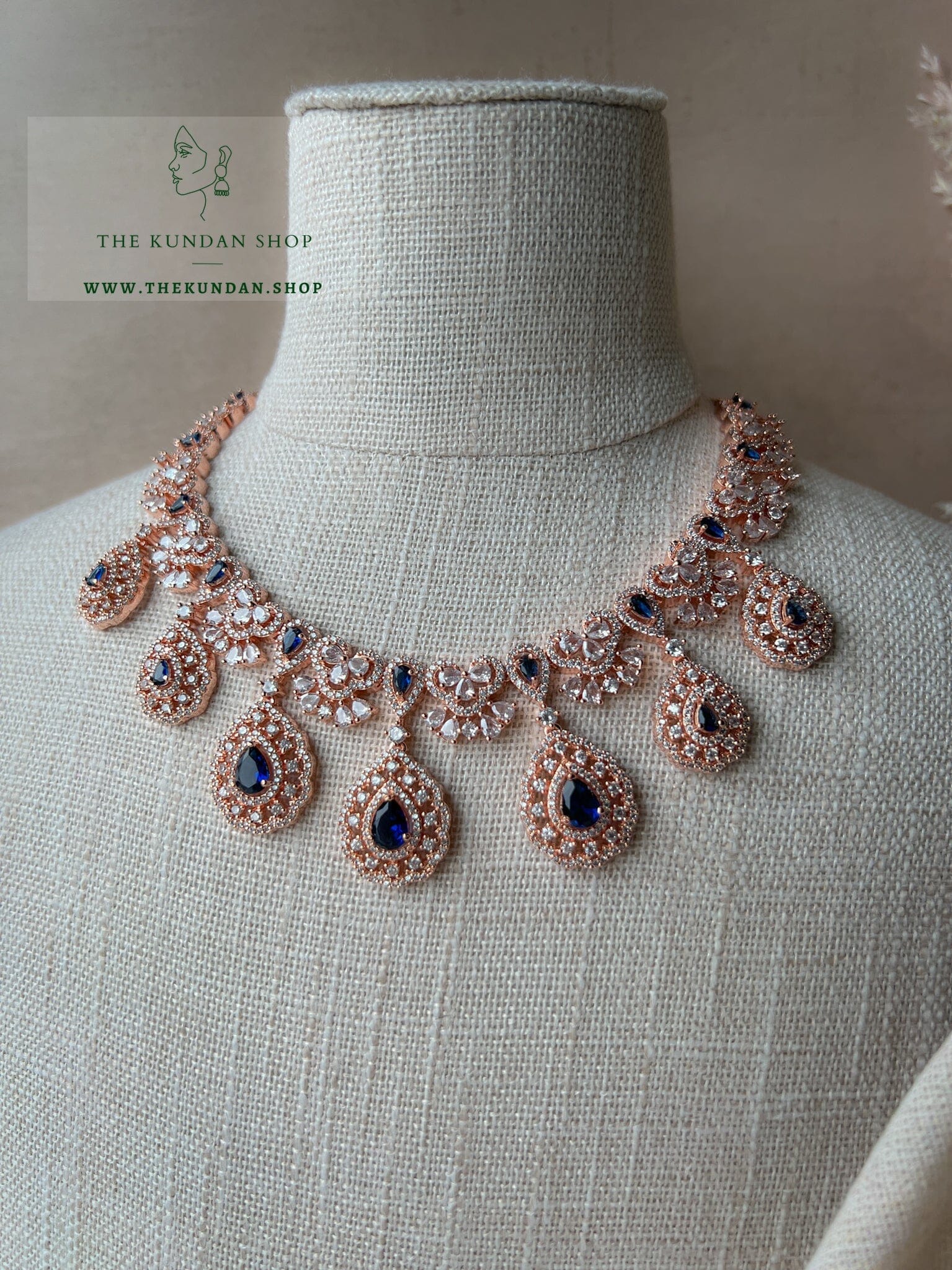 Resilient in Rose Gold & Sapphire Necklace Sets THE KUNDAN SHOP 