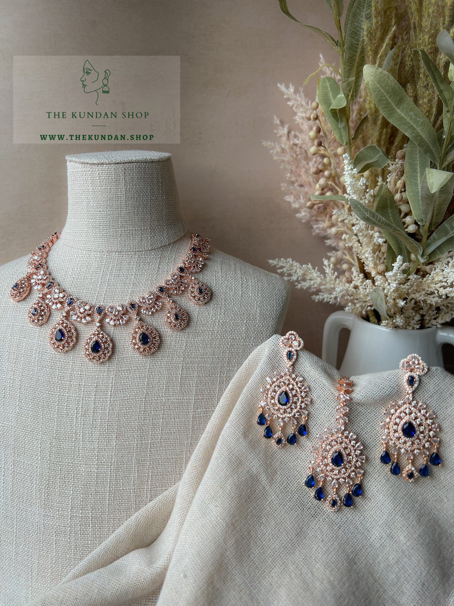 Resilient in Rose Gold & Sapphire Necklace Sets THE KUNDAN SHOP 